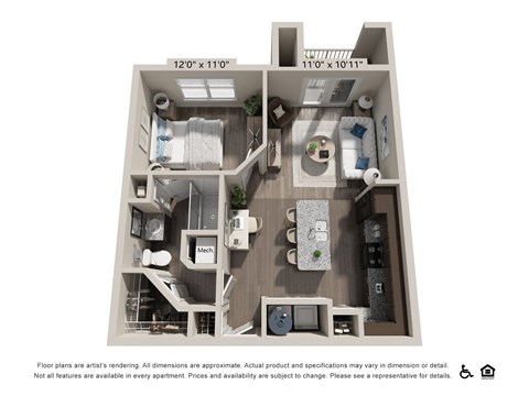 Floor plan for 1 bed, 1 bath, 756 sqft